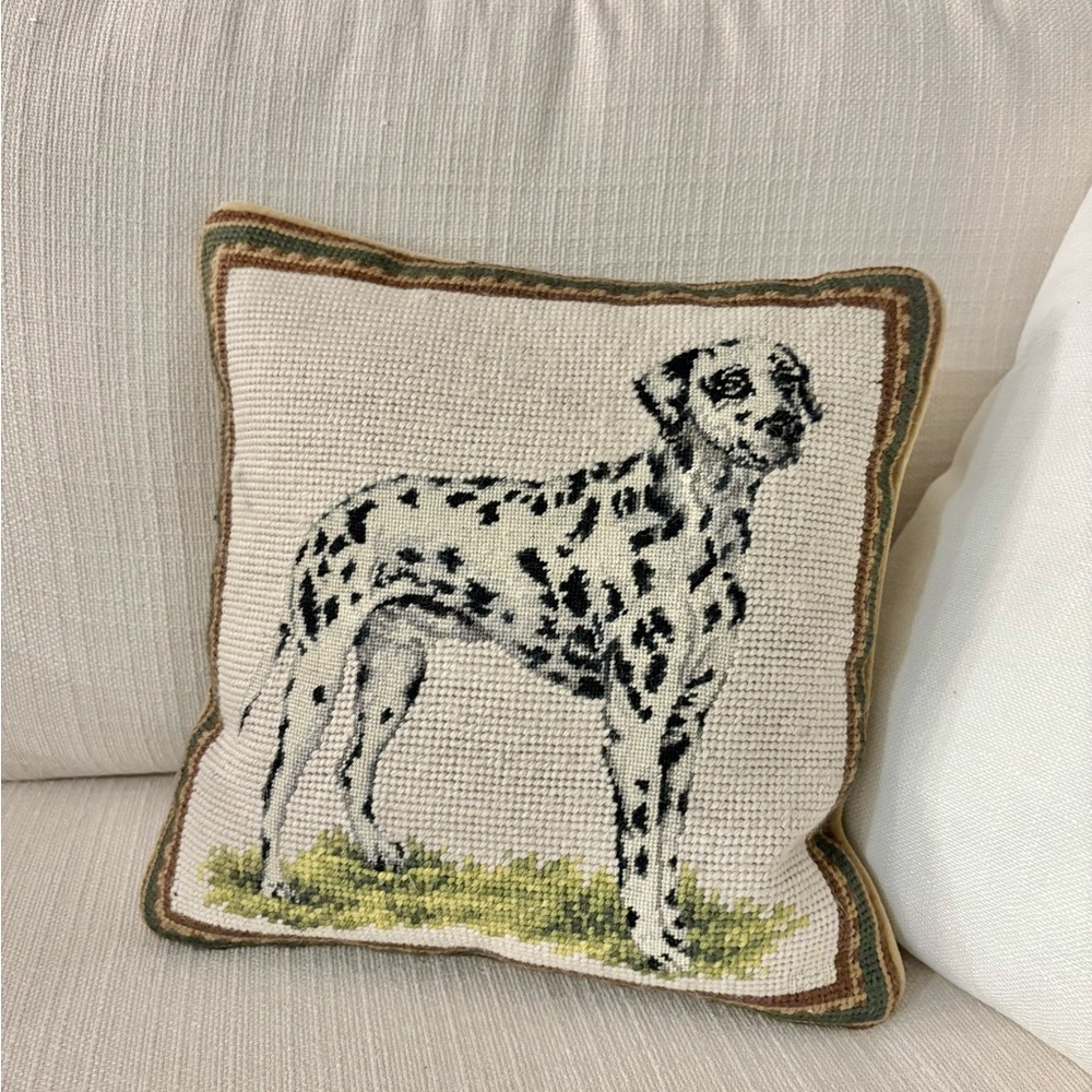 Chelsea Textiles Needlepoint Dog Throw Pillow | Velvet Back | Designer Accent